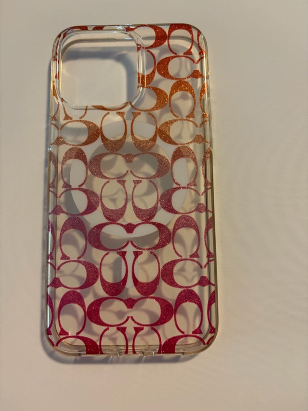 Coach Clear Glitter Signature Phone Case - Pink to Orange Gradient